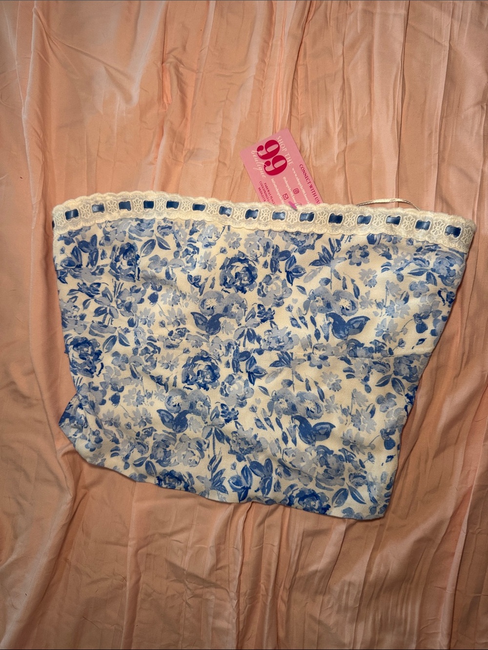 Blue Floral Lace-Trim Tote Bag